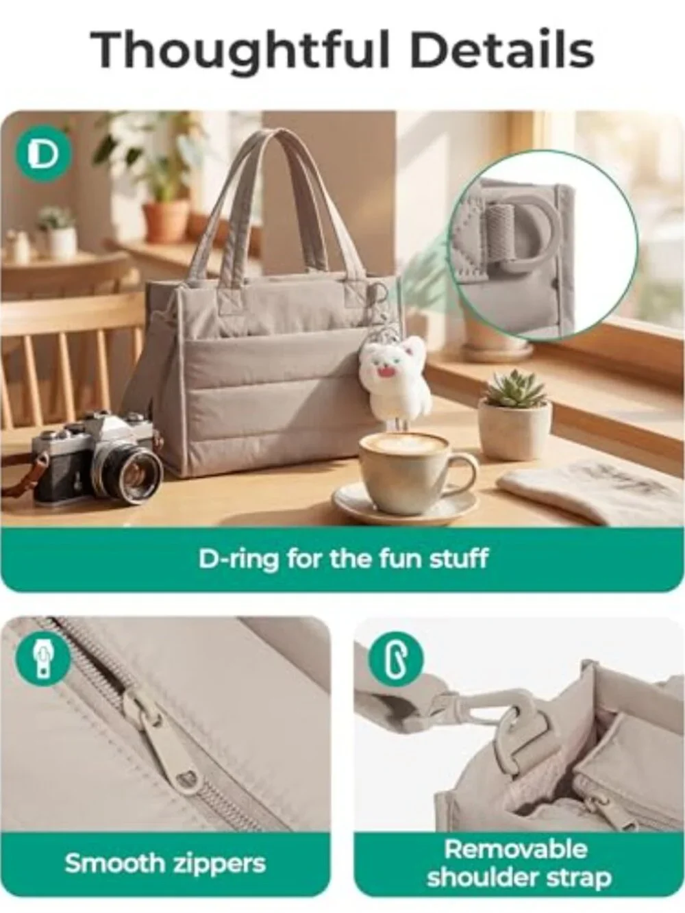 Mini Puffer Quilted Tote Crossbody Bag with Zipper for Work Travel